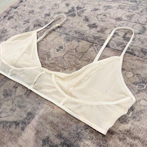 Free People Moonlight Mesh Corset Adjustable Bra Cream Sheer Bralette Large - Picture 3 of 6